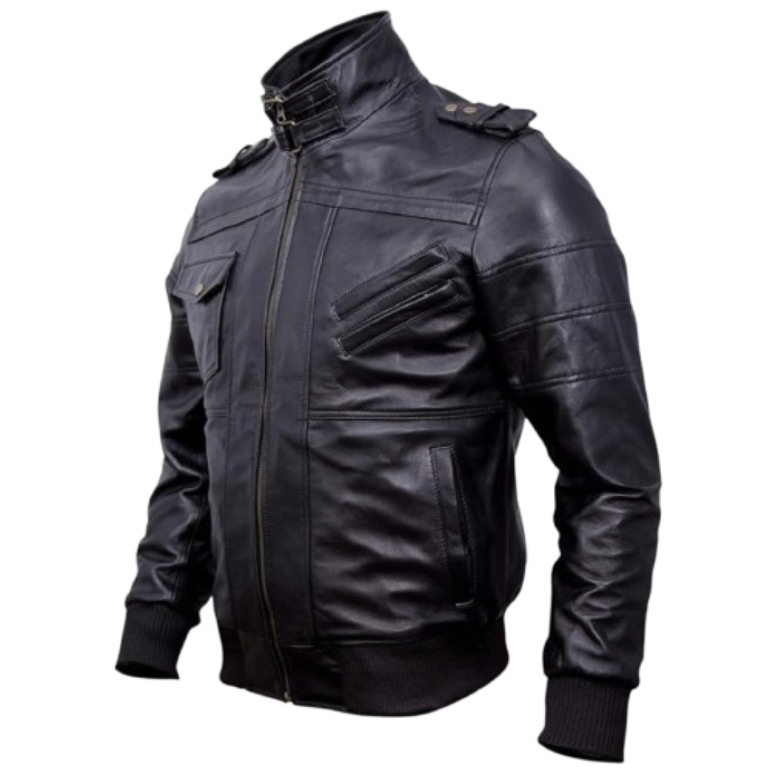 Leather Jacket with Hood for Men Black Bomber Jackets