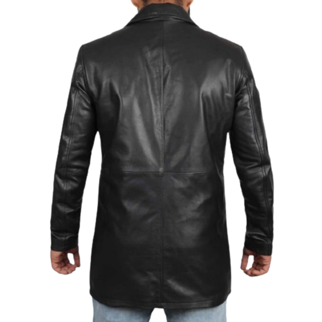 Long Leather Jacket For Men Black Bomber Jackets