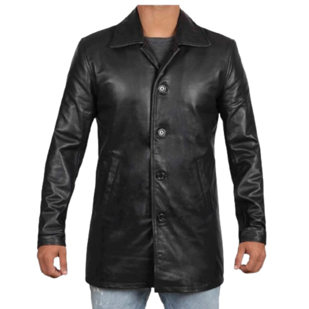 Long Leather Jacket For Men Black Bomber Jackets