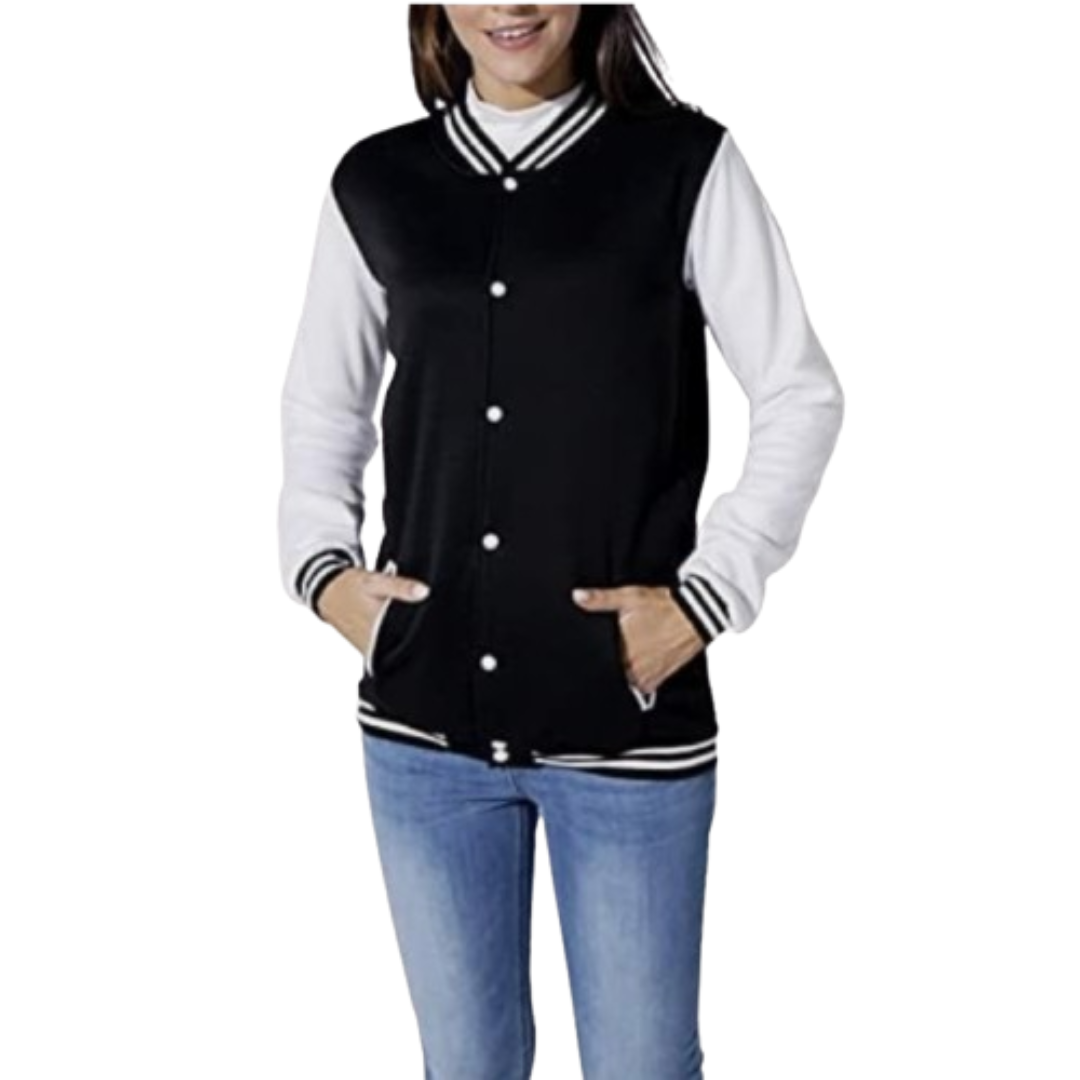 Long Sleeve Varsity Jacket Unisex Black Bomber Jackets