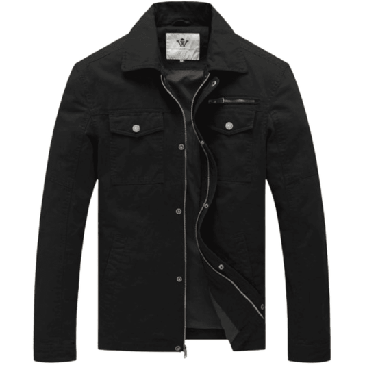 Men's Casual Canvas Cotton Military Lapel Jacket Black Bomber Jackets