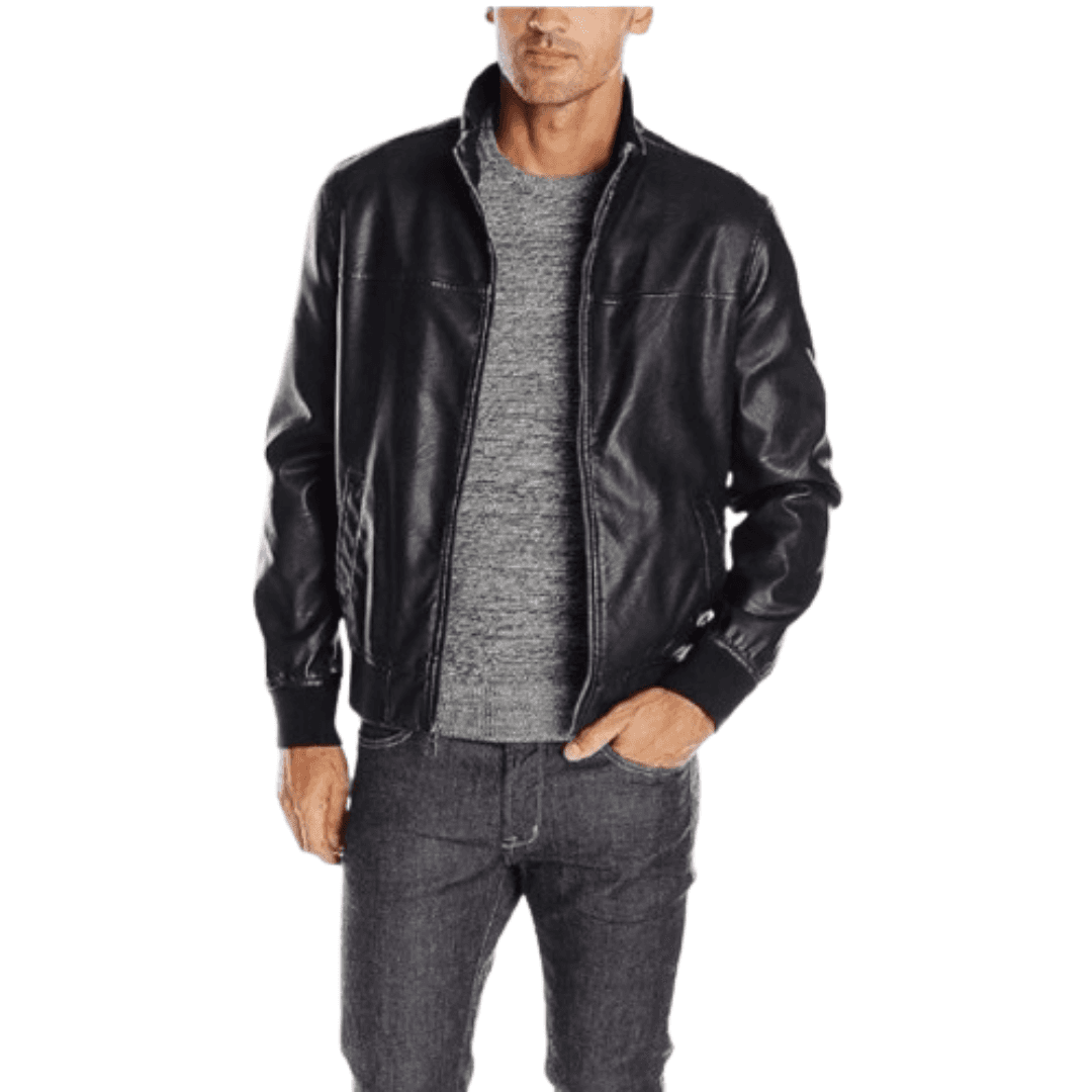 Men's Faux Leather Bomber Jacket Black Bomber Jackets