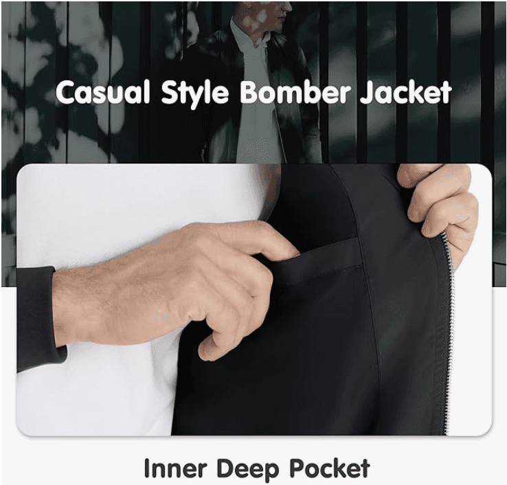 Men's Lightweight Bomber Jacket Black Bomber Jackets