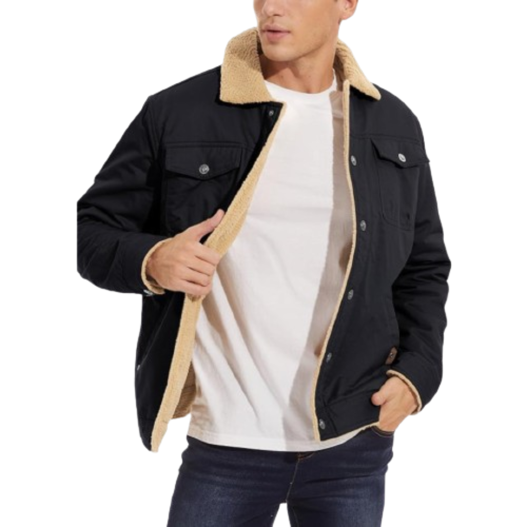 Men's Lined Sherpa Jacket Black Bomber Jackets