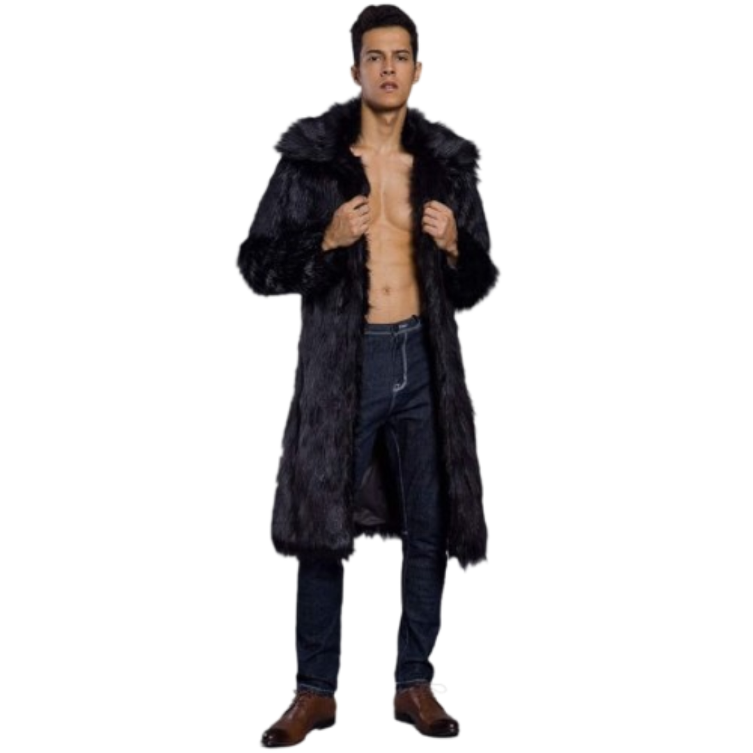 Men's Long Sleeve Fur Overcoat Jacket Black Bomber Jackets