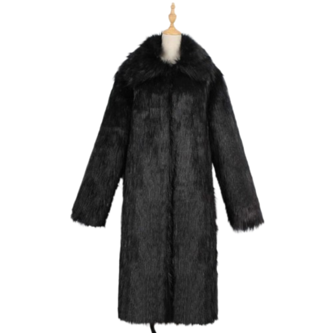 Men's Long Sleeve Fur Overcoat Jacket Black Bomber Jackets