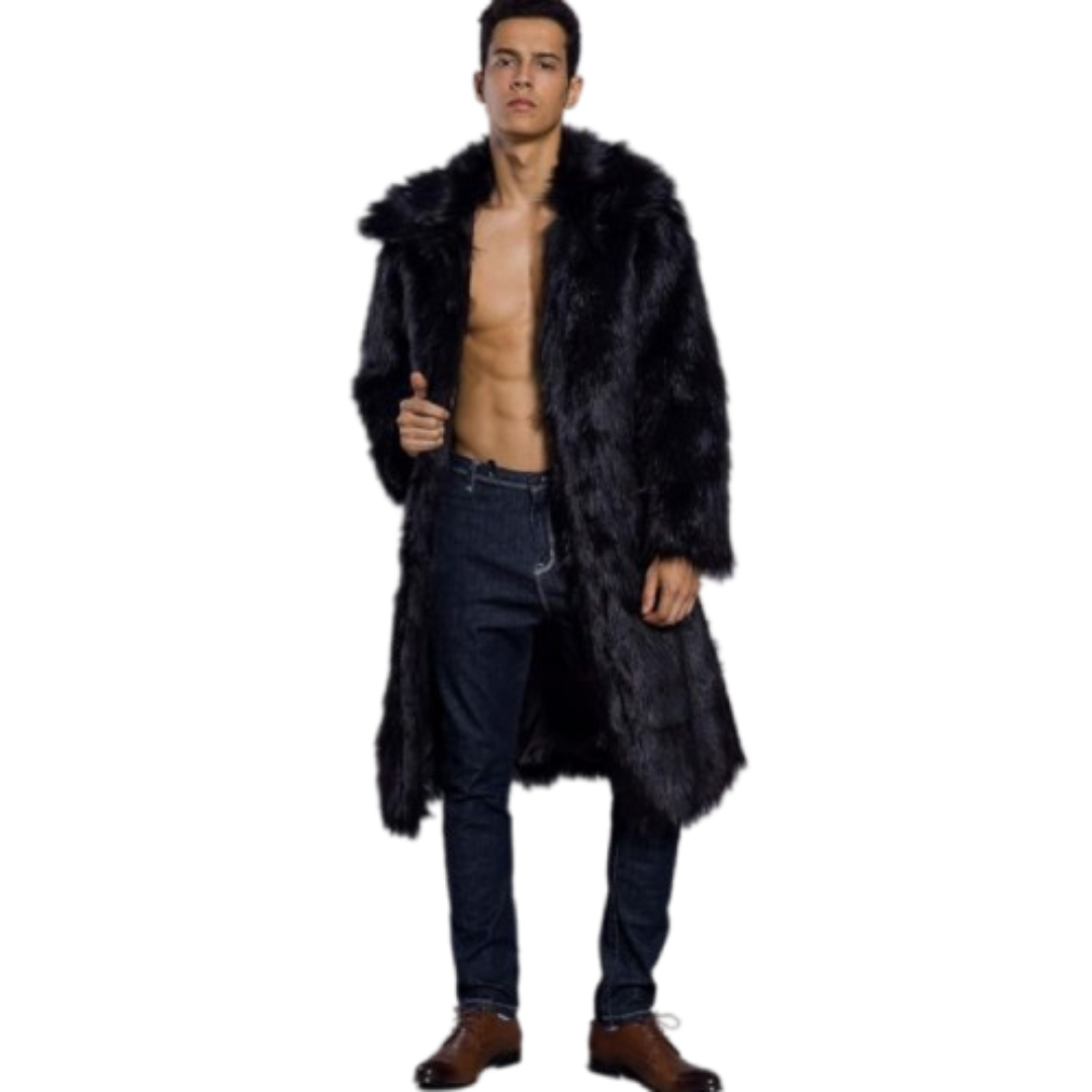 Men's Long Sleeve Fur Overcoat Jacket Black Bomber Jackets