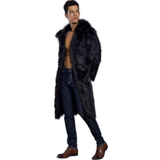 Men's Long Sleeve Fur Overcoat Jacket Black Bomber Jackets