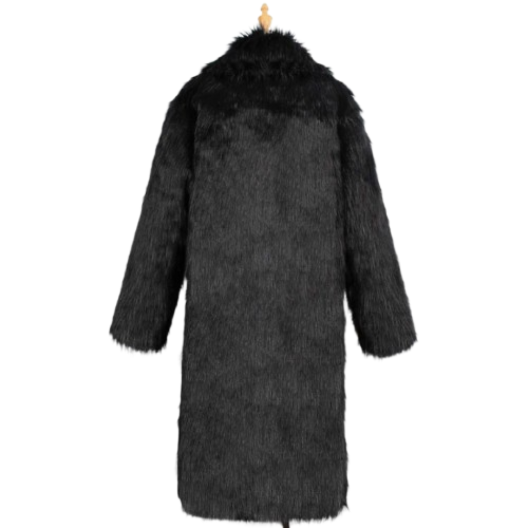 Men's Long Sleeve Fur Overcoat Jacket Black Bomber Jackets