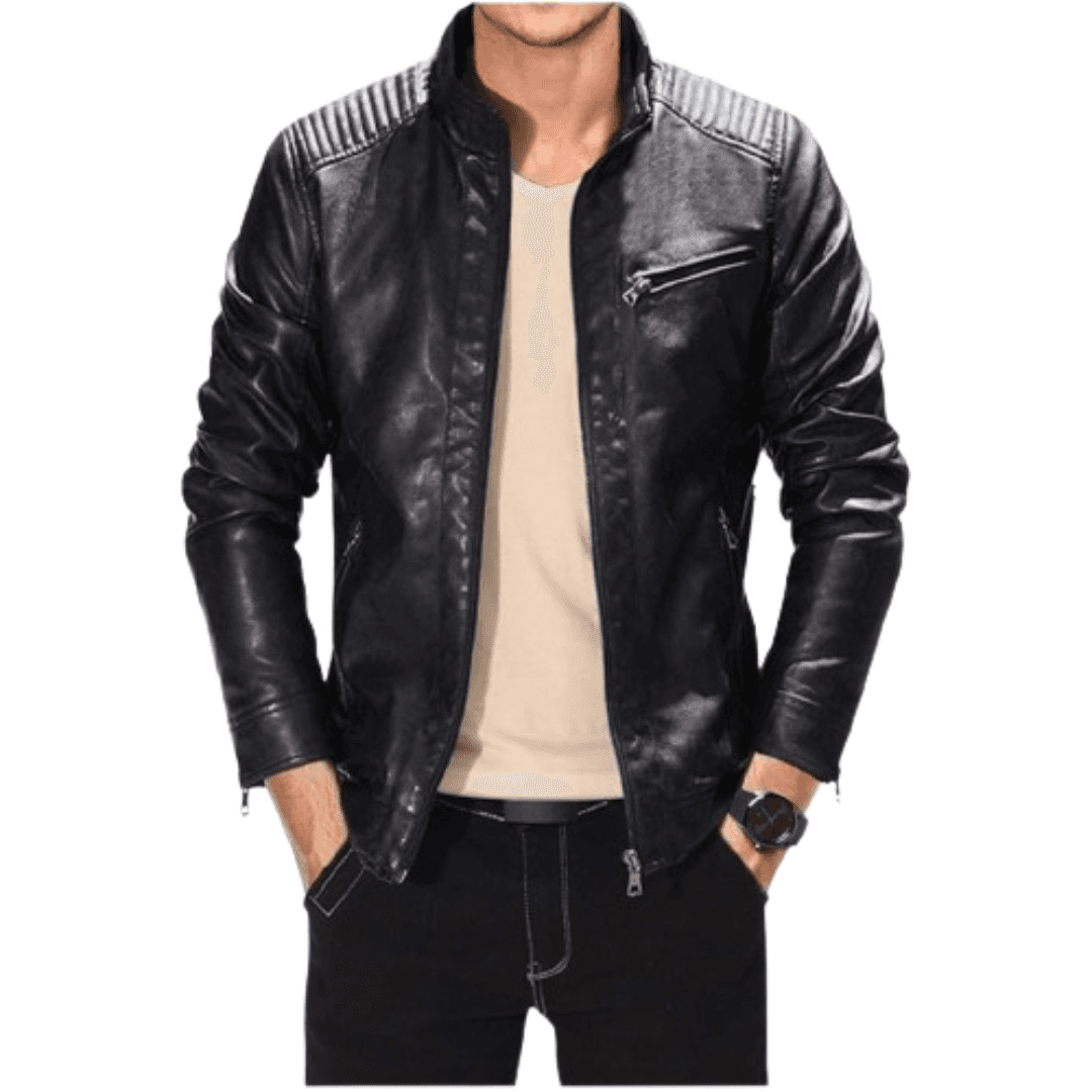 Men's Motorcycle Leather Jacket Black Bomber Jackets