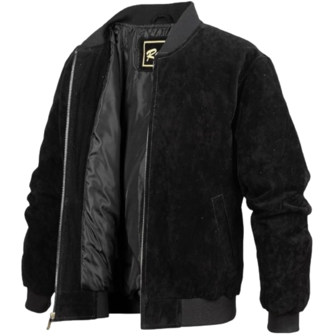 Men's Suede Leather Jacket Black Bomber Jackets