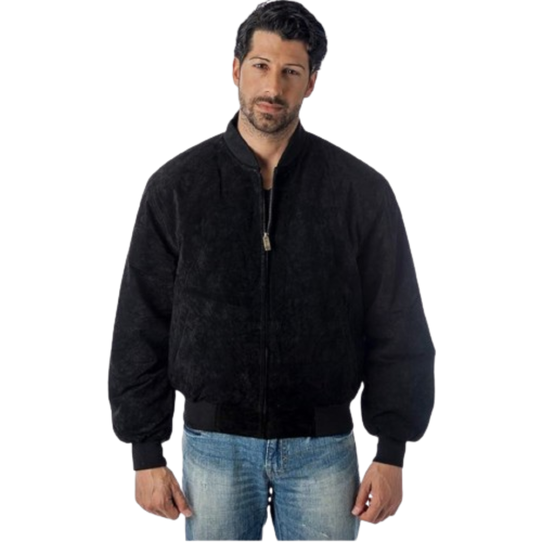 Men's Suede Leather Jacket Black Bomber Jackets