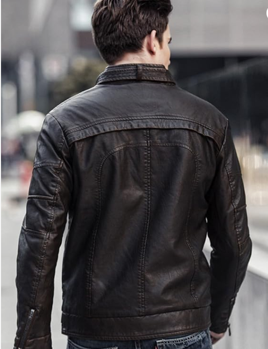 Men's Vintage Stand Collar Pu Leather Jacket Black Bomber Jackets