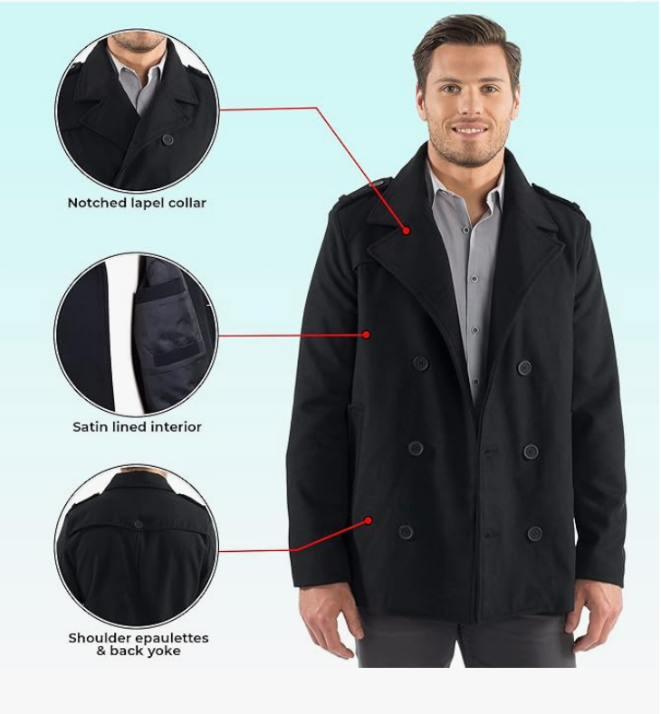 Men's Wool Jacket - Men's Pea Coat Black Bomber Jackets