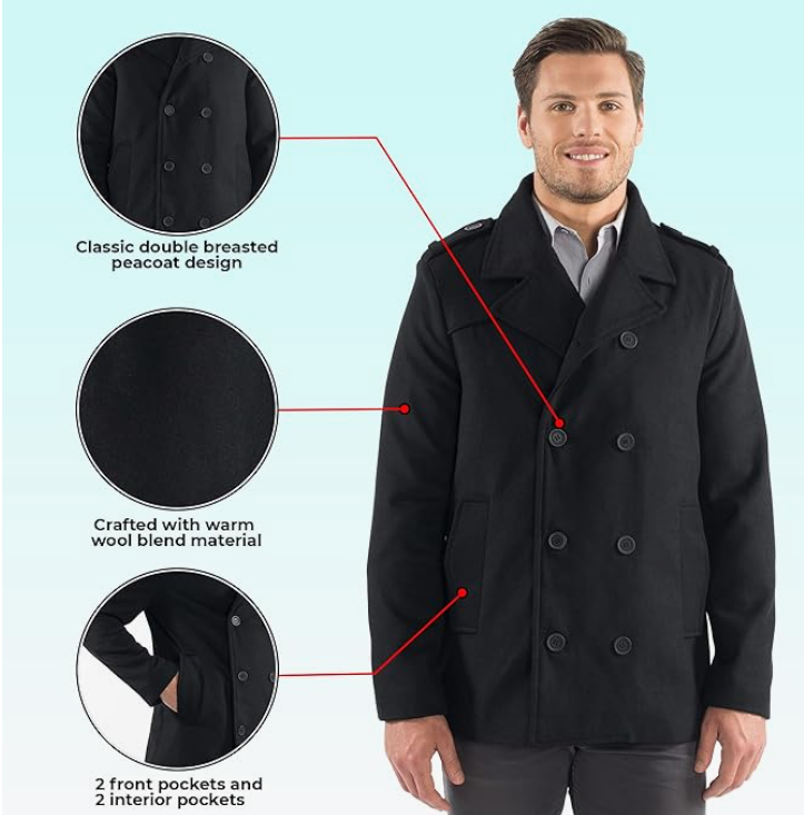 Men's Wool Jacket - Men's Pea Coat Black Bomber Jackets