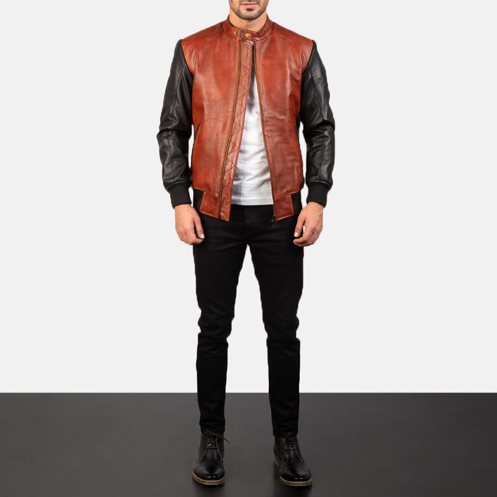 Avan Black & Maroon Leather Bomber Jacket
