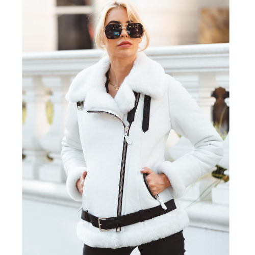 Womens Arctic white Aviator Shearling Jacket