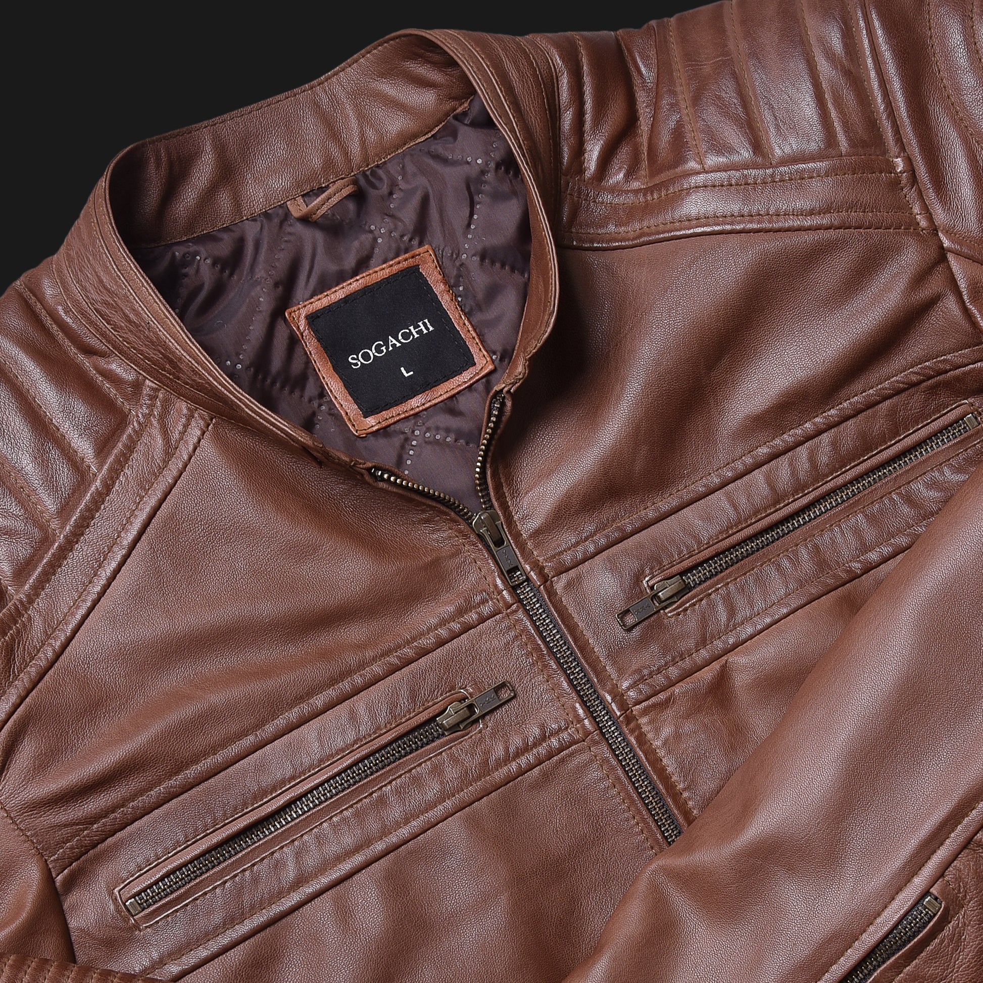 Sogachi Men's Brown original Biker Leather Jacket