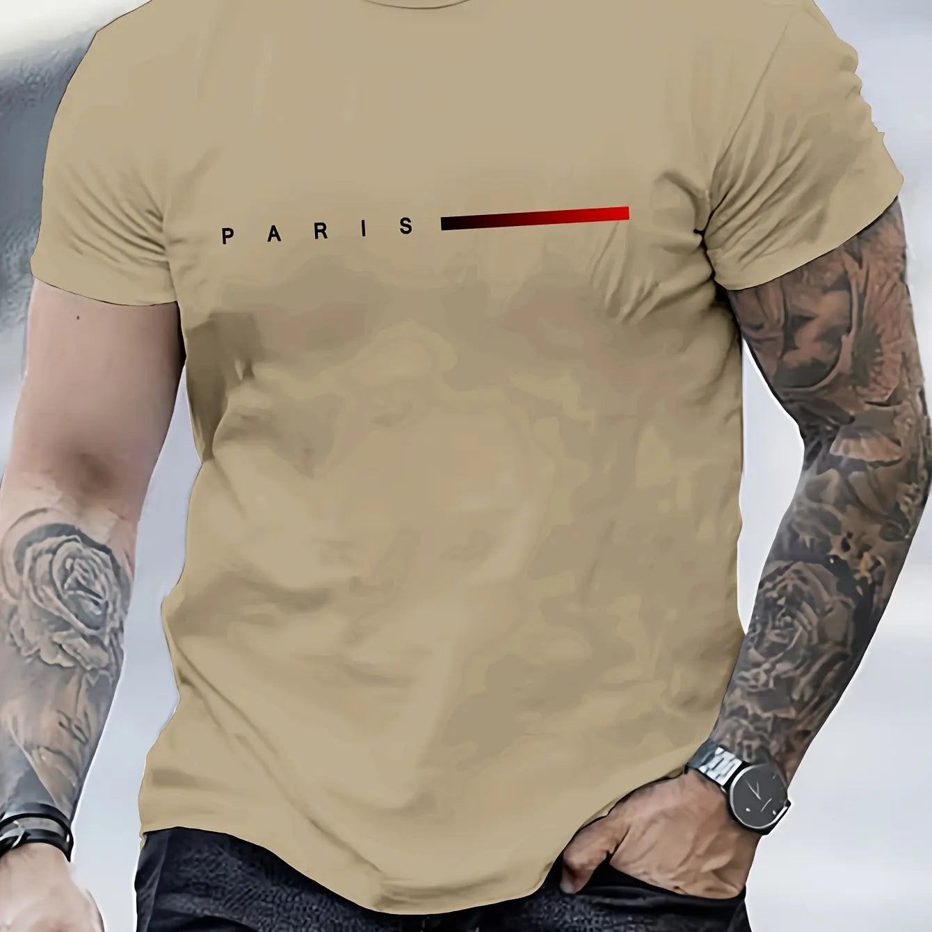 Men's 100% cotton summer loose PARIS Creative Letter print casual slim fit round neck short sleeved T-shirt top