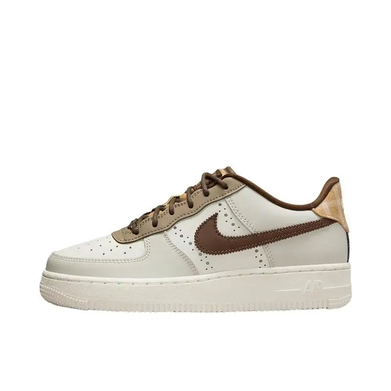 Nike Air Force 1 Leather Board Shoes in White & Brown