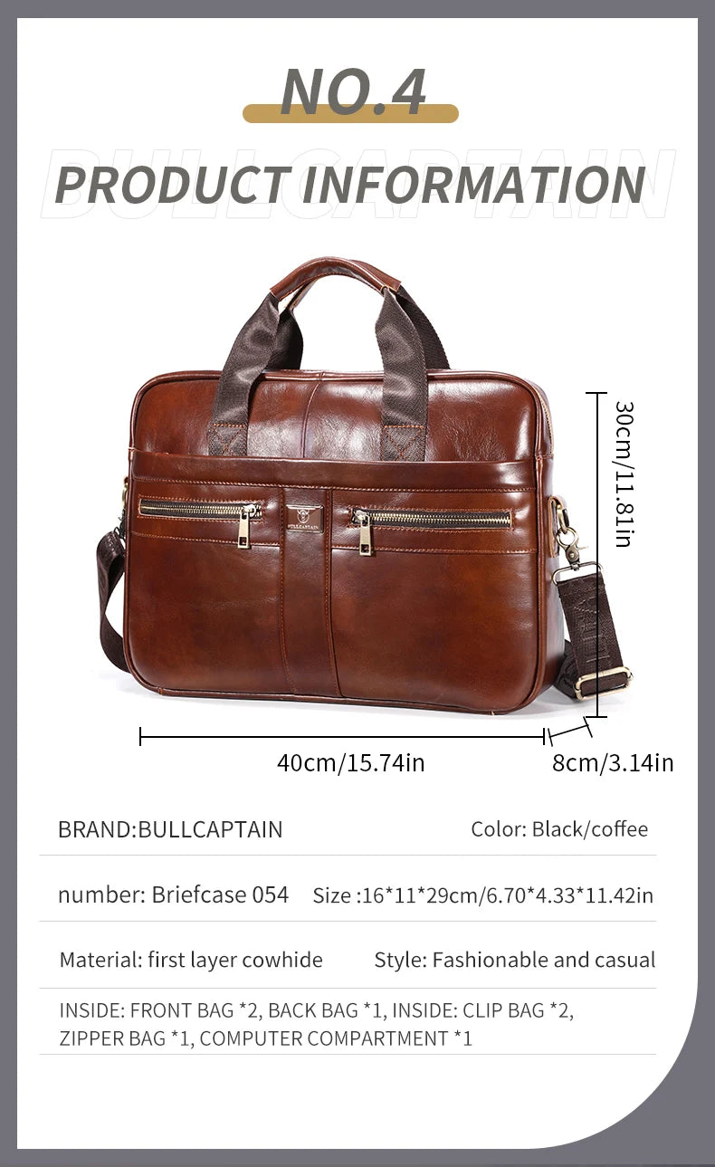 BULLCAPTAIN Leather Business Laptop Bag