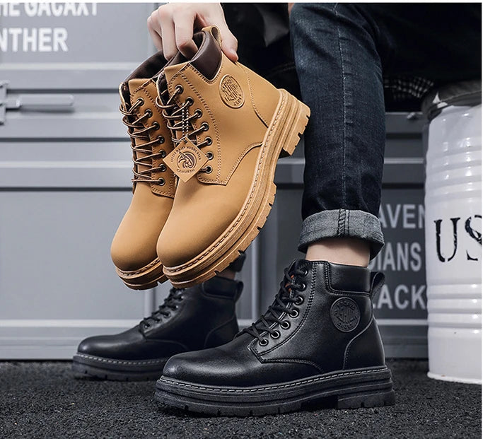 Men's High-Top Leather Motorcycle Boots