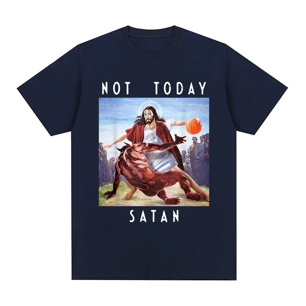 Not Today Satan Jesus Vs Satan In T Shirt Harajuku Casual T-shirt Men's Women's Fashion Cotton Oversized T Shirts Streetwear