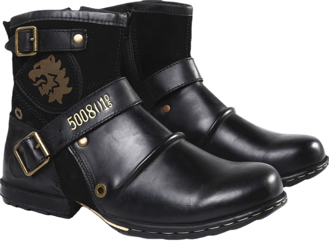 Men's Winter Leather Motorcycle Boots