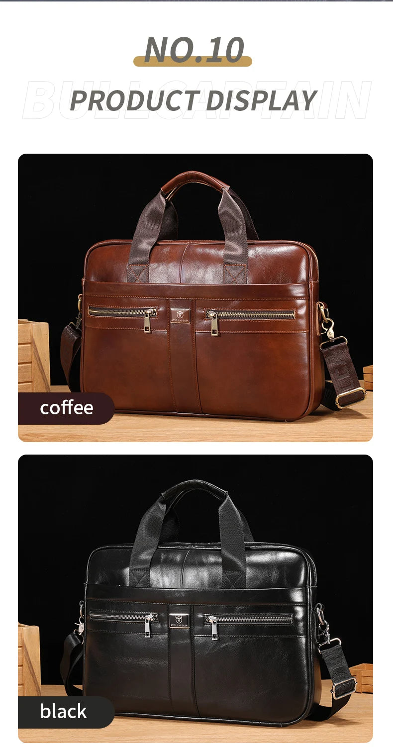 BULLCAPTAIN Leather Business Laptop Bag