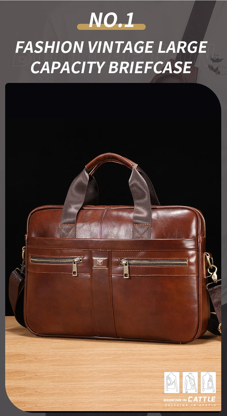 BULLCAPTAIN Leather Business Laptop Bag