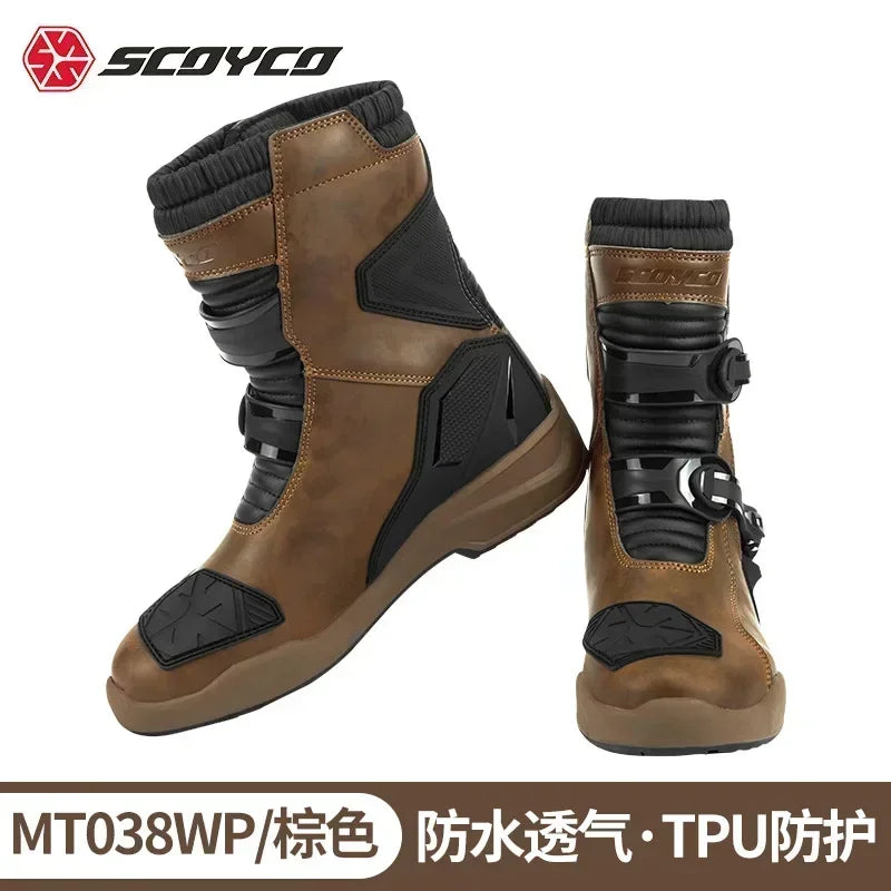 SCOYCO Motorcycle Mid-tube Boots Rally Riding Boots Leather TPU Protective Shell Riding Equipment Anti-slip and Wear-resistant