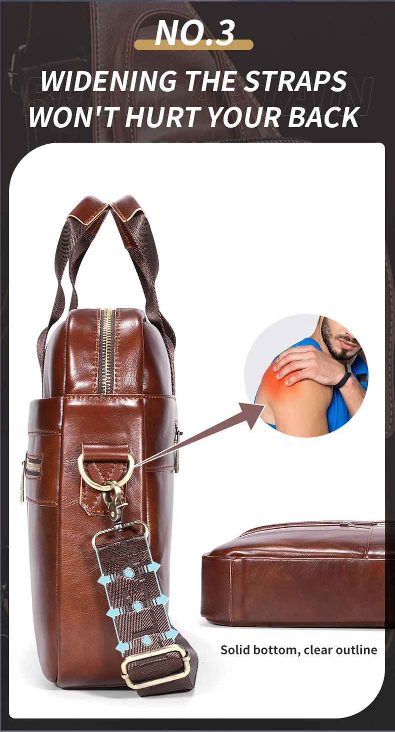 BULLCAPTAIN Leather Business Laptop Bag