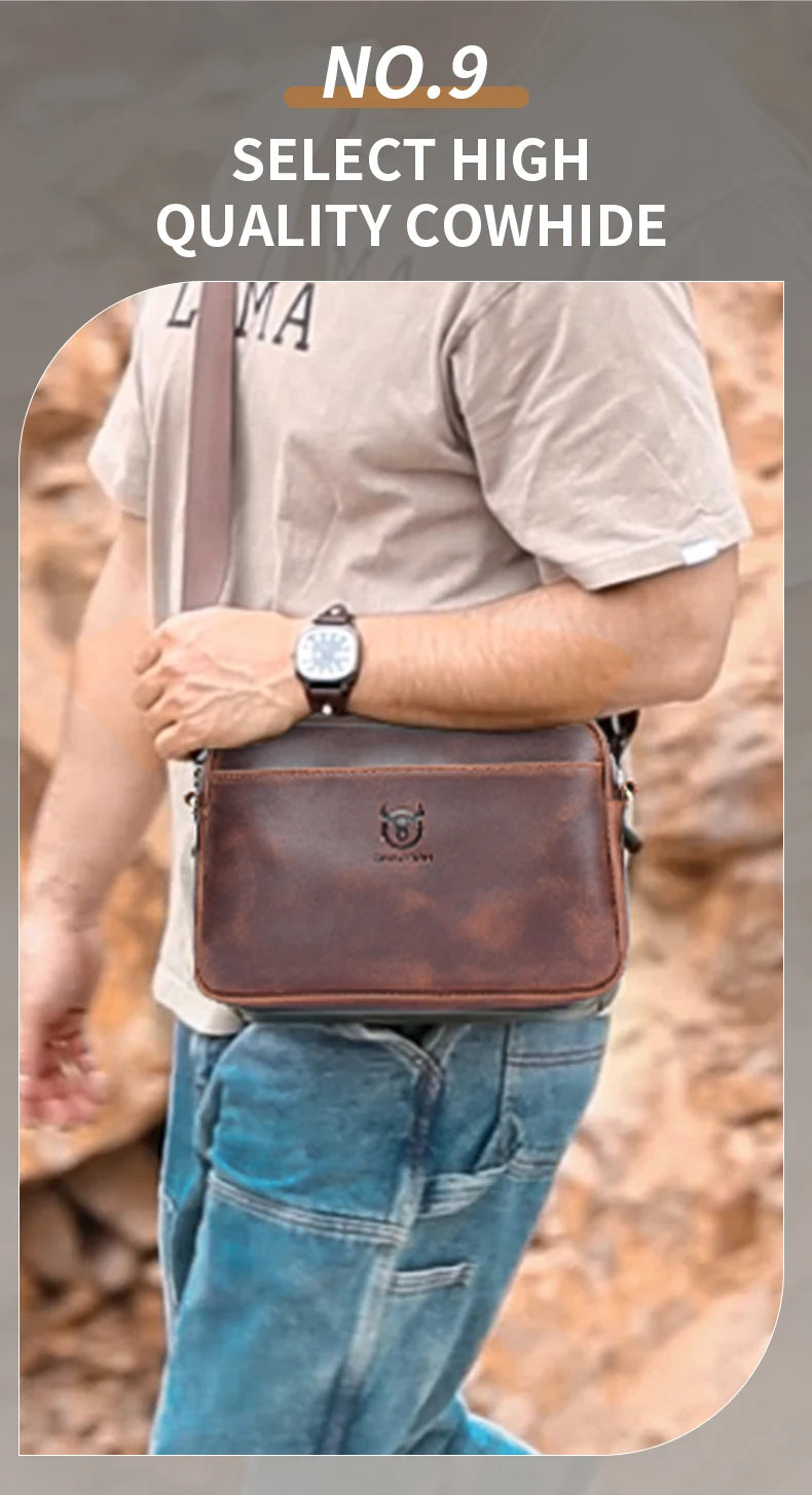 BULLCAPTAIN Men's Crazy Horse Leather Crossbody Bag