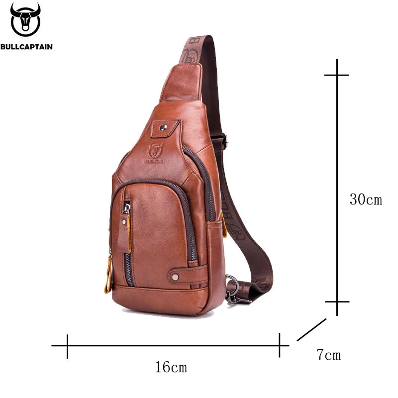 Bullcaptain Leather  Men's Shoulder Bag  with USB Port