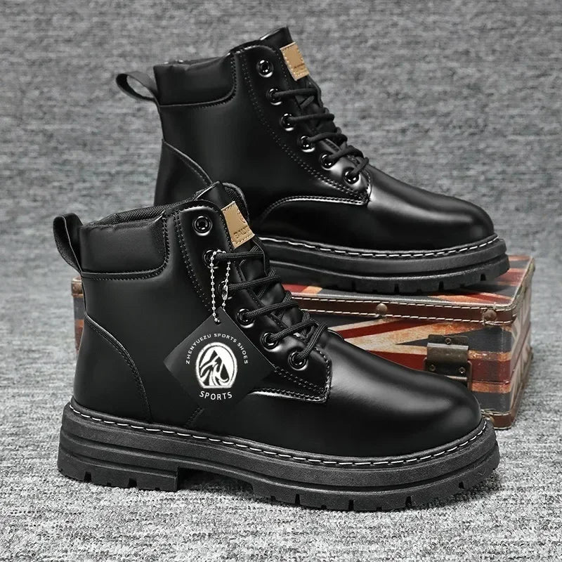 Men's Leather High-Top Motorcycle Boots