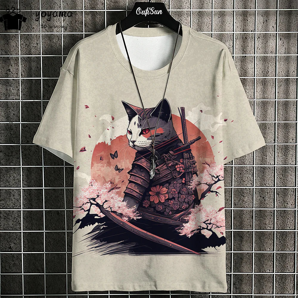 Cat Print Animal Graphic T shirts Summer Short Sleeve Tee Oversize T-shirt Harajuku Stylish Mens Clothing Street Y2k Clothes Top