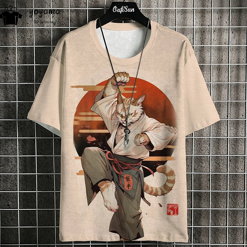 Cat Print Animal Graphic T shirts Summer Short Sleeve Tee Oversize T-shirt Harajuku Stylish Mens Clothing Street Y2k Clothes Top