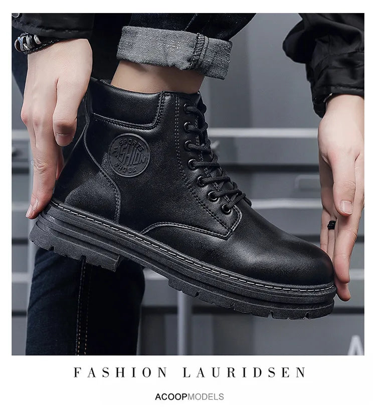 Men's High-Top Leather Motorcycle Boots