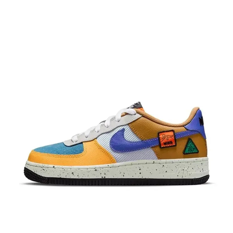 Nike Air Force 1 Unisex Leather Board Shoes in Purple Blue Yellow