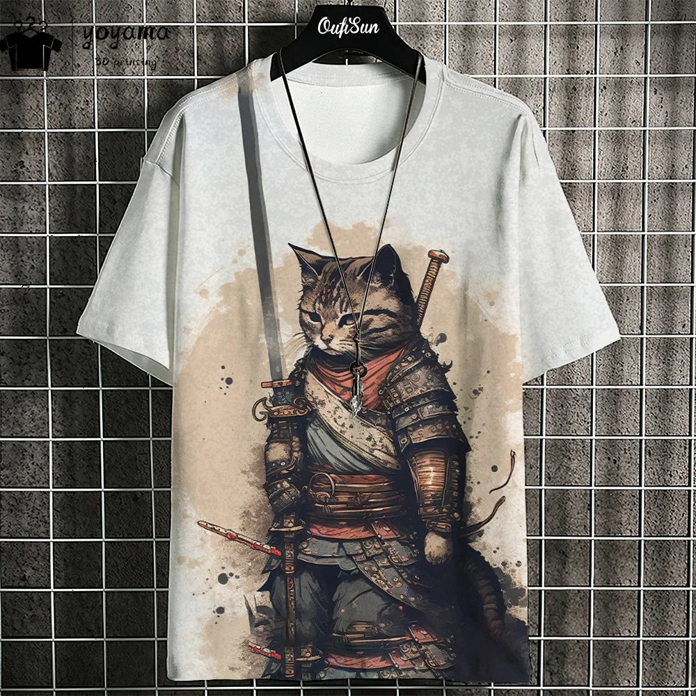 Cat Print Animal Graphic T shirts Summer Short Sleeve Tee Oversize T-shirt Harajuku Stylish Mens Clothing Street Y2k Clothes Top