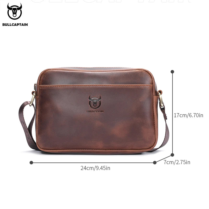 BULLCAPTAIN Men's Crazy Horse Leather Crossbody Bag