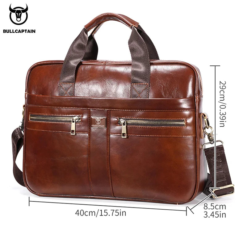 BULLCAPTAIN Leather Business Laptop Bag