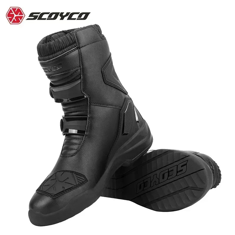 SCOYCO Motorcycle Mid-tube Boots Rally Riding Boots Leather TPU Protective Shell Riding Equipment Anti-slip and Wear-resistant