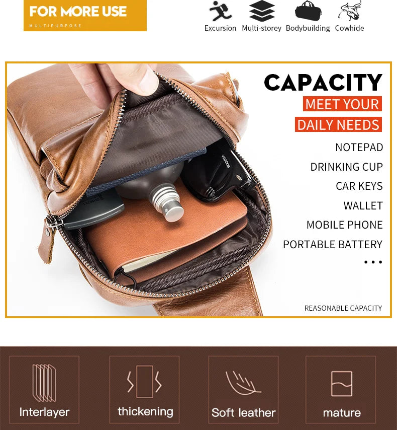 BULLCAPTAIN Multifunctional Leather Messenger Bag