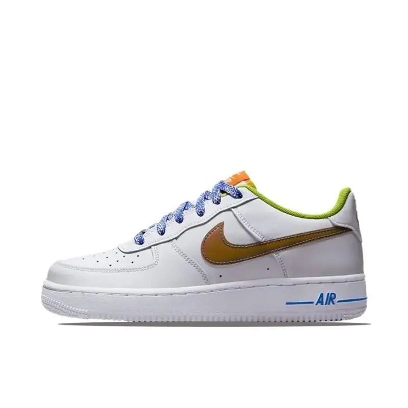 Nike Air Force 1 Unisex Leather Board Shoes in Purple Blue Yellow