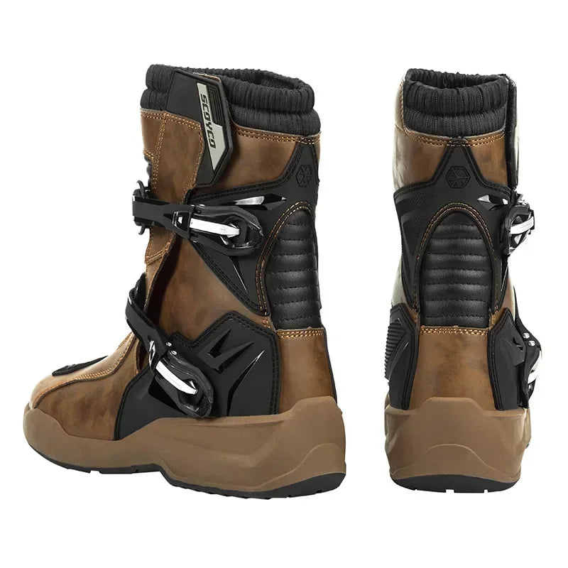 SCOYCO Motorcycle Mid-tube Boots Rally Riding Boots Leather TPU Protective Shell Riding Equipment Anti-slip and Wear-resistant