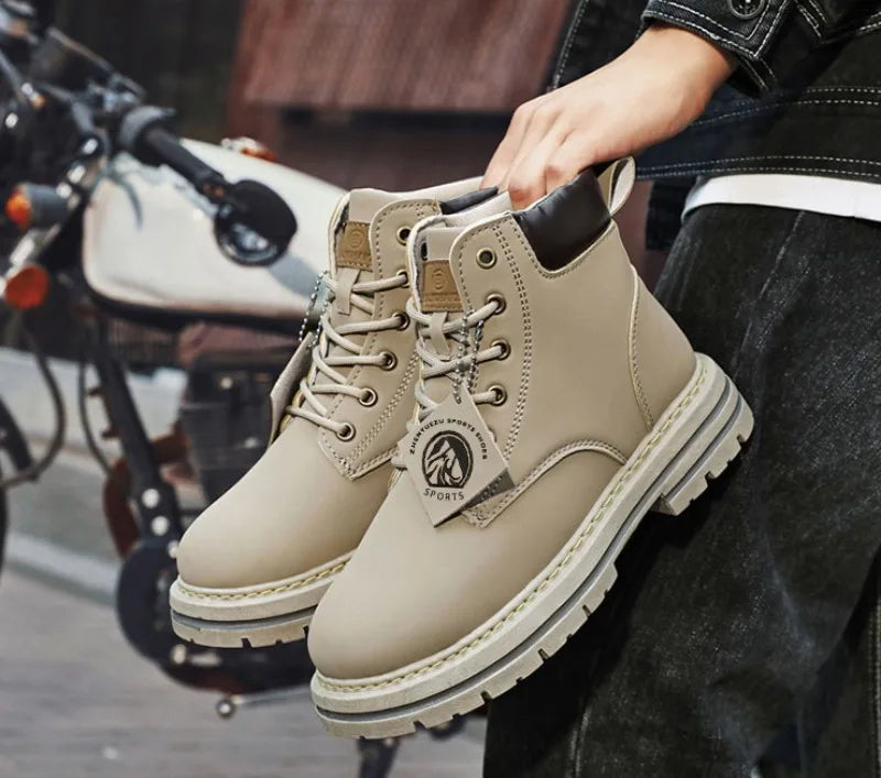 Men's Leather High-Top Motorcycle Boots