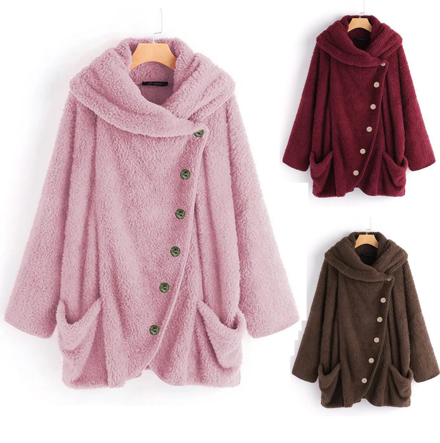 Autumn Winter Coat Women Warm Teddy Bear Coat Wool Jacket Female Plush Coat Hooded Jacket New Women's Coats Solid Color Jacket