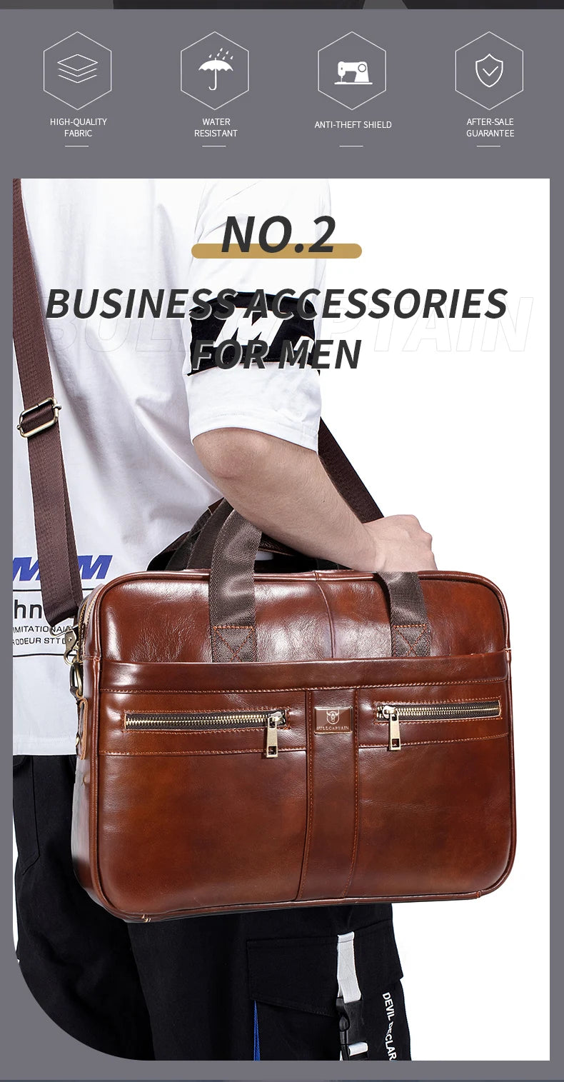 BULLCAPTAIN Leather Business Laptop Bag