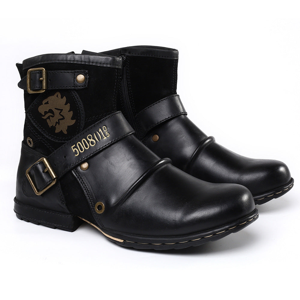 Men's Winter Leather Motorcycle Boots